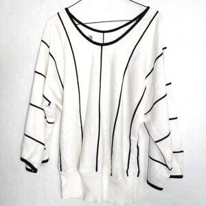 Andrew St. John  Women's Cream 3/4 Sleeve Sweater With Black Stripes Size Large